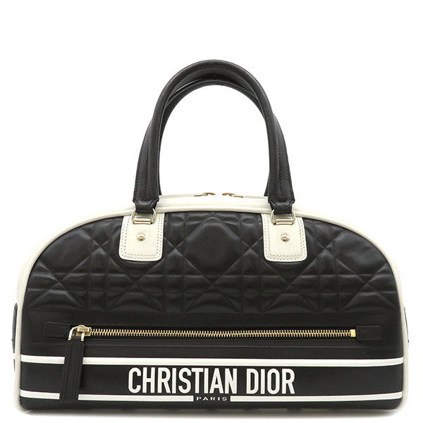 クリスチャン・ディオール Christian Dior VIBE ミディアム ボーリングバッグ ブラック×ホワイト レザー 2WAYバッグ  ゴールド金具 黒 白 ショルダー