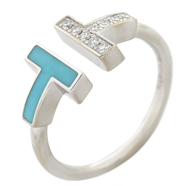 ティファニー Tiffany u0026 Co Tワイヤー 64028162 ホワイトゴールドXブルー K18WG ダイヤモンド ターコイズ リング