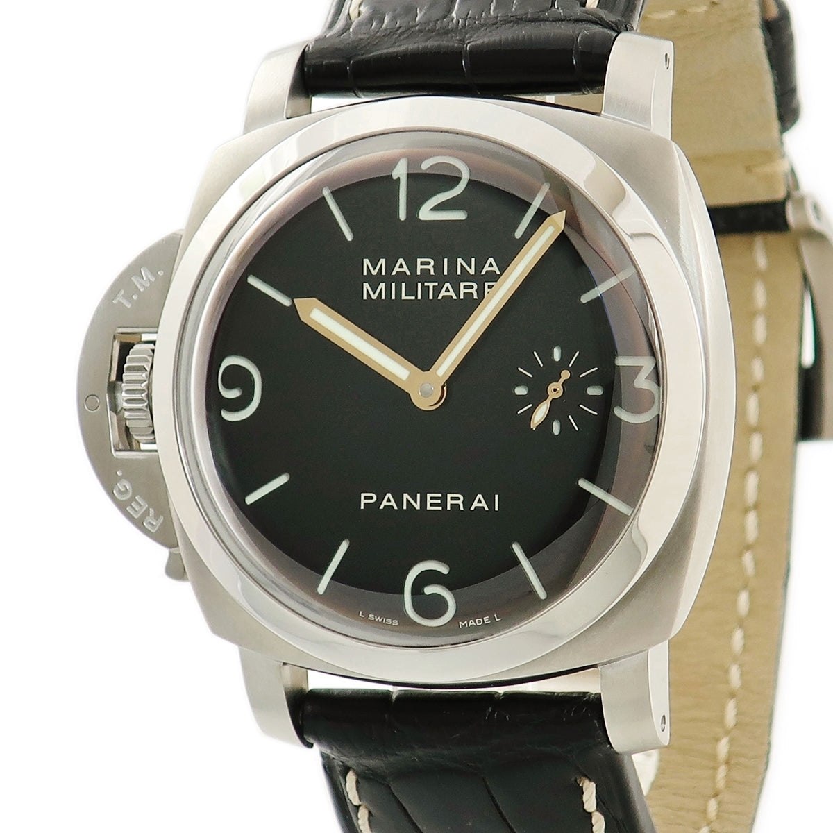 パネライ PANERAI ルミノール マリーナ ミリターレ PAM00217 H****/1000 手巻き メンズ メーカーOH済 H番 黒  9時位置リューズ