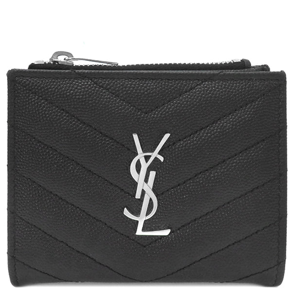 サンローラン SAINT LAURENT モノグラム バイフォールドウォレット 575879 ブラック レザー 二つ折り財布 シルバー金具 黒