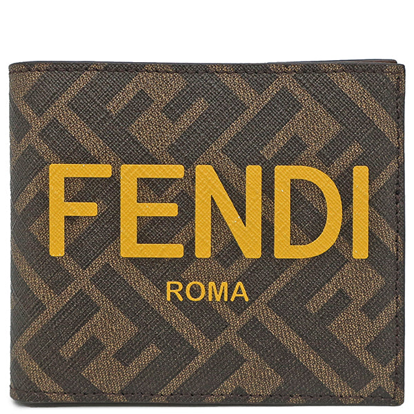 フェンディ FENDI 二つ折り財布 7M0338 ブラウン×イエロー PVC レザー 二つ折り財布 茶 黄 新品 未使用