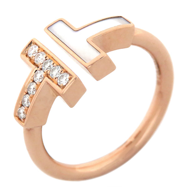 ティファニー Tiffany u0026 Co Tワイヤー ピンクゴールドXパールホワイト K18PG ダイヤモンド マザーオブパール リング 指輪