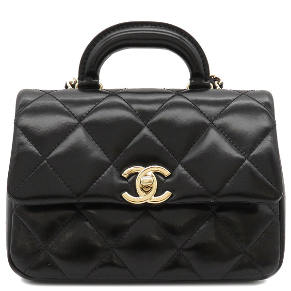 シャネル CHANEL マトラッセ トップハンドル ミニフラップバッグ AS4543 ブラック シャイニーラムスキン ショルダーバッグ ゴールド金具 黒