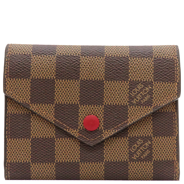 ルイヴィトン LOUIS VUITTON ポルトフォイユ ヴィクトリーヌ N41659 レッド ダミエキャンバス 三つ折り財布 ゴールド金具 赤 茶  コンパクトウォレット