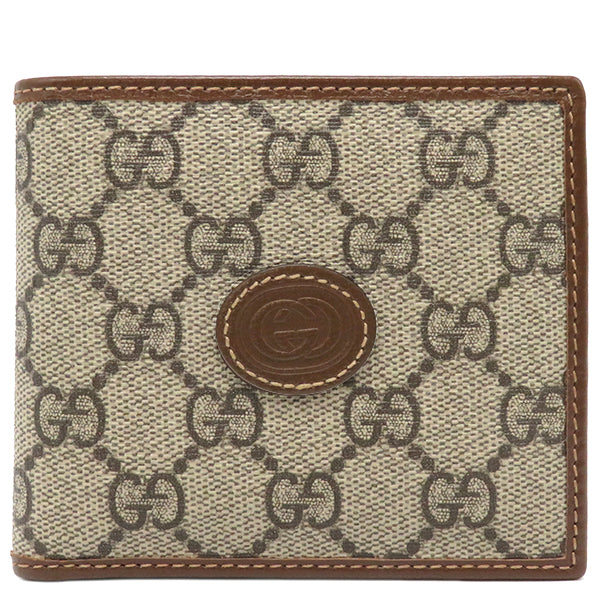 グッチ GUCCI インターロッキングG コインウォレット 673000 ブラウン×ベージュ GGスプリームキャンバス レザー 二つ折り財布  ゴールド金具 茶 ベージュ