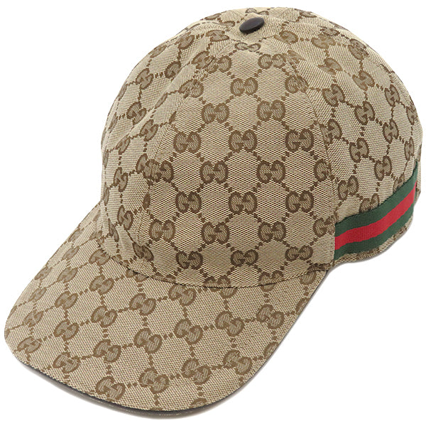 グッチ GUCCI オリジナルGGキャンバス ベースボール キャップ 200035 ベージュ GGキャンバス 14040 キャップ シルバー金具 茶  シェリーライン