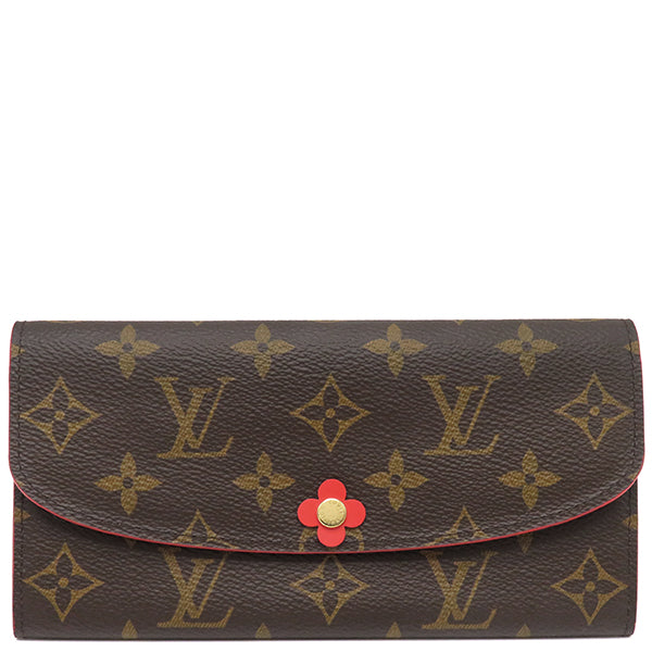 ルイヴィトン LOUIS VUITTON ポルトフォイユ エミリー M62941 モノグラム×ポピーレッド モノグラムキャンバス 長財布 ゴールド金具  赤 フラワーチャーム 二つ折り