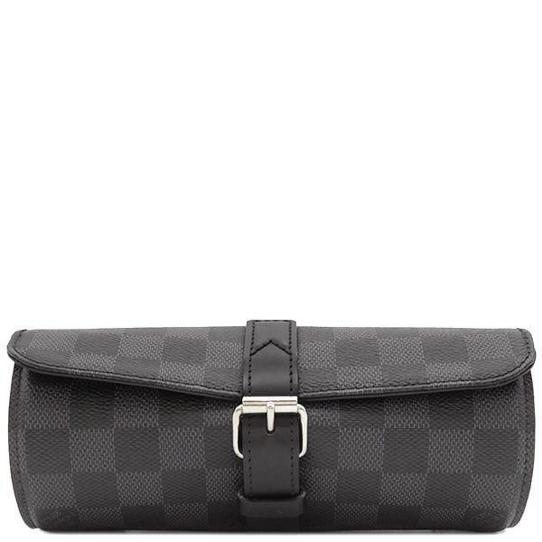 ルイヴィトン LOUIS VUITTON エテュイ 3 モントル N41137 ダミエグラフィット ダミエグラフィットキャンバス ポーチ シルバー金具  黒 ウォッチケース マルチケース