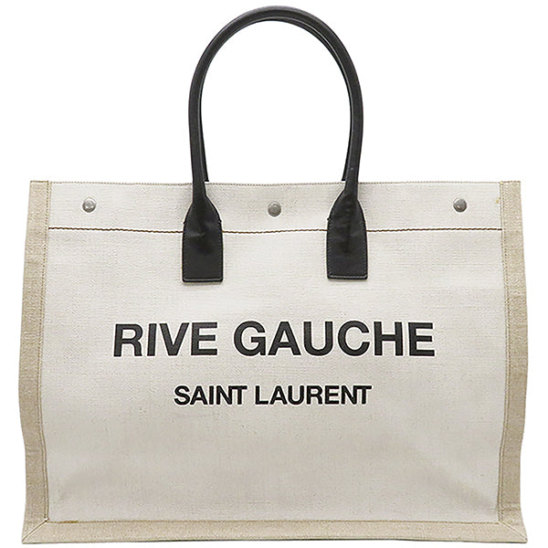 イヴ・サンローラン Yves Saint Laurent リヴゴーシュ GREGGIOXNATURALEXNERO PVC キャンバス レザー  トートバッグ 白 ベージュ 黒 RIVE GAUCHE