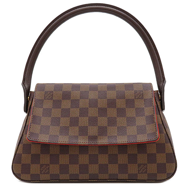 ルイヴィトン LOUIS VUITTON ミニ ルーピング N51158 ダミエエベヌ ダミエキャンバス ハンドバッグ ゴールド金具 茶 赤