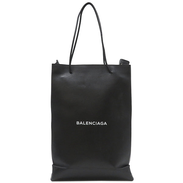 バレンシアガ BALENCIAGA ノースサウス ショッピングバッグ M 482545 ブラック レザー トートバッグ シルバー金具 黒 ハ