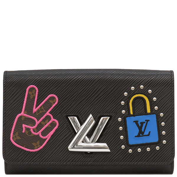 ルイヴィトン LOUIS VUITTON ポルトフォイユ ツイスト M63320 ブラック エピレザー チェーンウォレット シルバー金具  チェーンショルダー パッチワーク