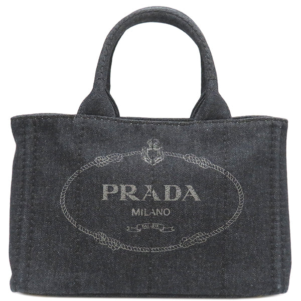 プラダ PRADA カナパ トートバッグ 1BG439 ブラック デニム 2WAYバッグ ゴールド金具 黒 ハンドバッグ