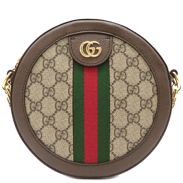 グッチ GUCCI オフィディア ミニ ラウンド 550618 ベージュ×エボニー GGスプリームキャンバス ショルダーバッグ ゴールド金具  チェーンショルダー イニシャル入り