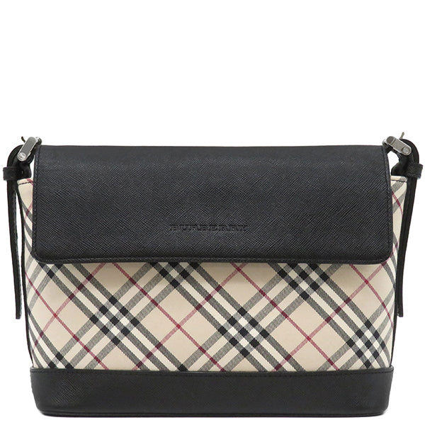 バーバリー BURBERRY ノバチェック ブラック×ベージュ レザー キャンバス ショルダーバッグ シルバー金具 黒 斜め掛け