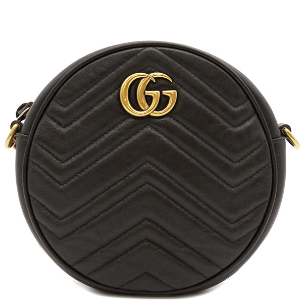 グッチ GUCCI GGマーモント ラウンド 550154 ブラック レザー ショルダーバッグ ゴールド金具 黒 チェーンショルダー