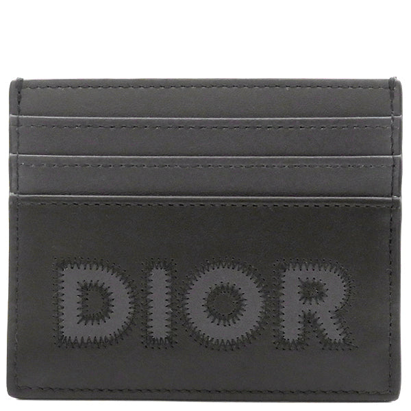 クリスチャン・ディオール Christian Dior ロゴ カードホルダー 12BO0213 ブラックXグレー レザー カードケース 黒