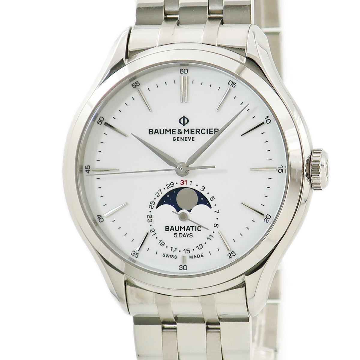 ボーム&メルシエ BAUME&MERCIER クリフトン M0A10552 自動巻き メンズ バー ホワイト デイト ムーンフェイズ ボーム