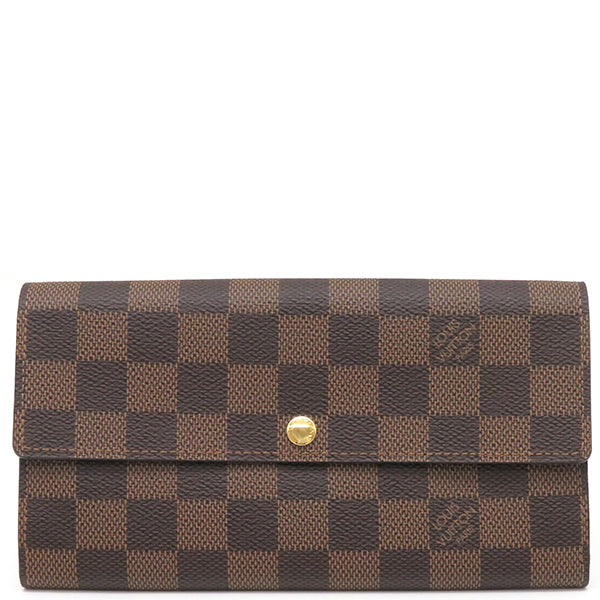 ルイヴィトン LOUIS VUITTON ポルトフォイユ サラ N61734 ダミエエベヌ ダミエキャンバス 長財布 ゴールド金具 茶 二つ