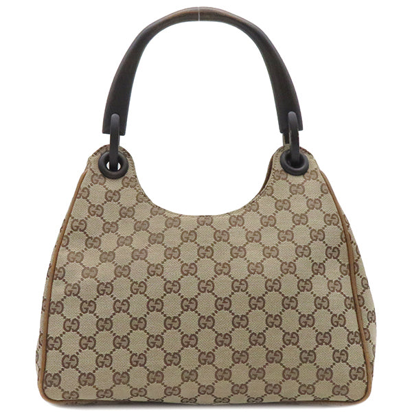 グッチ GUCCI GGキャンバス ウッドハンドル 106495 ベージュ GGキャンバス ショルダーバッグ ガンメタル金具 茶 ホーボーバッグ