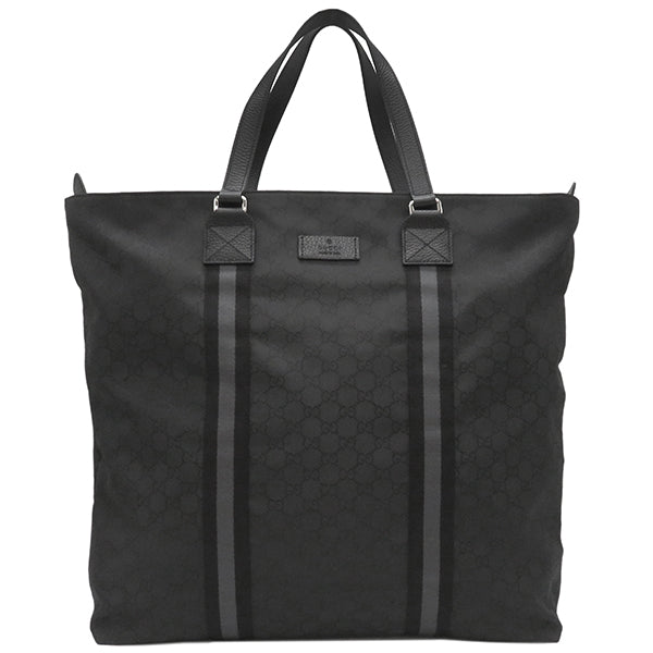 グッチ GUCCI GG ナイロン トートバッグ 449179 ブラック ナイロン レザー トートバッグ シルバー金具 黒