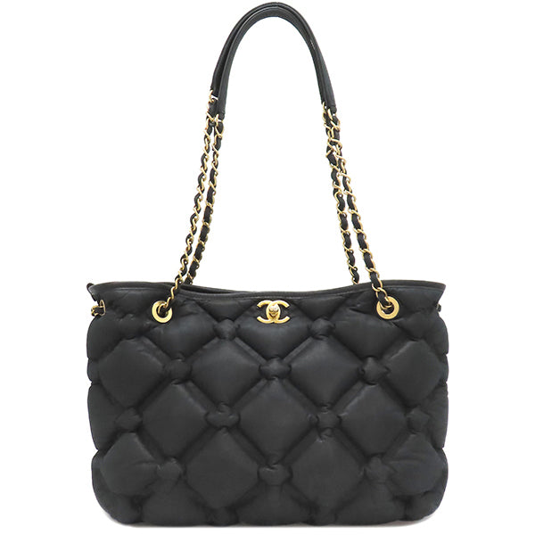 シャネル CHANEL バブルキルト トートバッグ ブラック ラムスキン