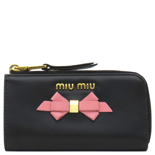 ミュウミュウ MIU MIU リボン付き キーケース 2B61 ブラック カーフ