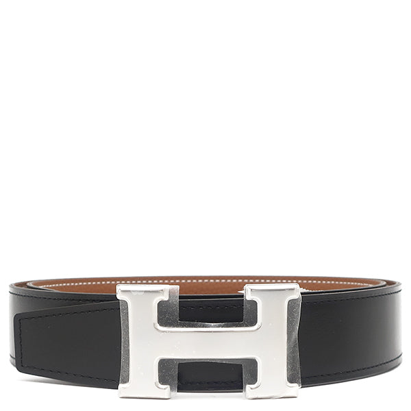 【5pa0159-h】エルメス ベルト アッシュオカレ ボックスカーフ トゴ ブラック ブルートンペット シルバー金具 X刻印【中古】メンズ エルメス HERMES コンスタンスH ブラック×ゴールド トゴ ボックス