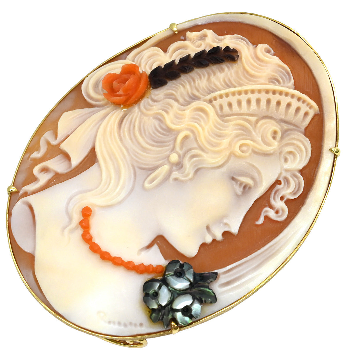ロマンメイド マザーフェイス フローティング 限定生産 未使用品 ノンブランド NON BRAND カメオ ホワイト×イエローゴールド ブローチ
