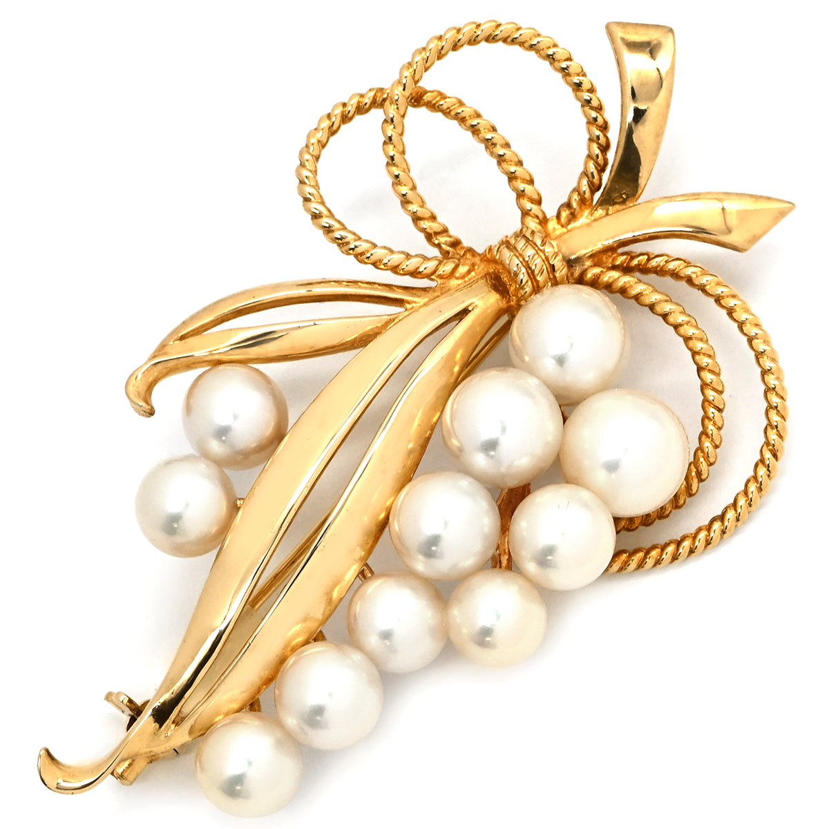 【上品 人気モチーフ】ミキモト 11Pパールブローチ アコヤ真珠 リボン 葡萄 ミキモト MIKIMOTO パール ブーケ リボン パールホワイト×イエロー