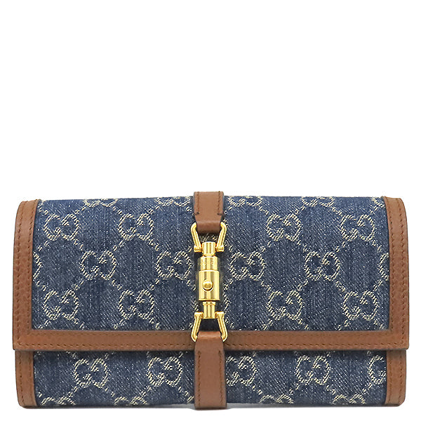 グッチ GUCCI チェーンウォレット ジャッキー1961 チェーン付き ウォレット レザー GGジャガードデニム ブルー×ブラウン ゴールド金具 デニム ショルダー 652681 【保存袋】【中古】 グッチ GUCCI ジャッキー1961 チェーン付き ウォレット 652681 ブルー