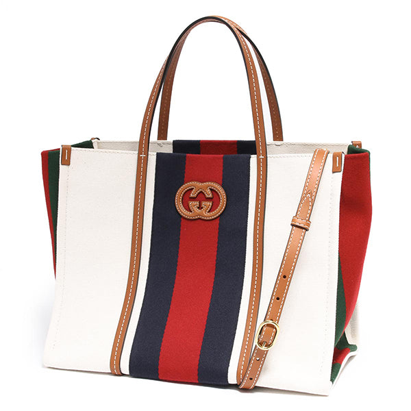 グッチ GUCCI インターロッキングGミディアム 727721FABCL9553 コットンキャンバス レザー トートバッグ ゴールド金具