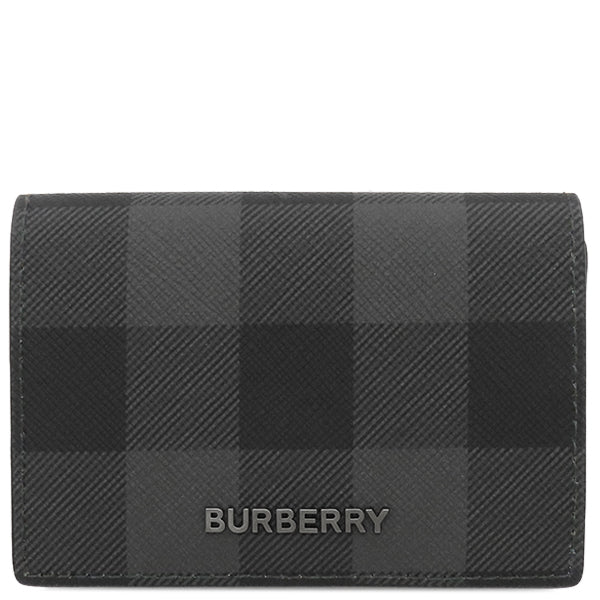 バーバリー BURBERRY チェック ウォレット 8062606 ブラック×グレー スムースレザー 三つ折り財布 ガンメタル金具 黒 コン