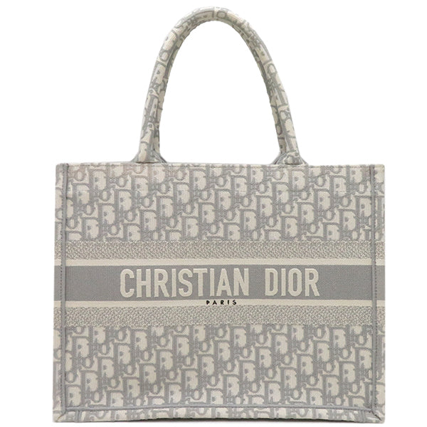 クリスチャン・ディオール Christian Dior ブックトート ミディアム グレー キャンバス トートバッグ ハンドバッグ エンブロイダリー  オブリーク