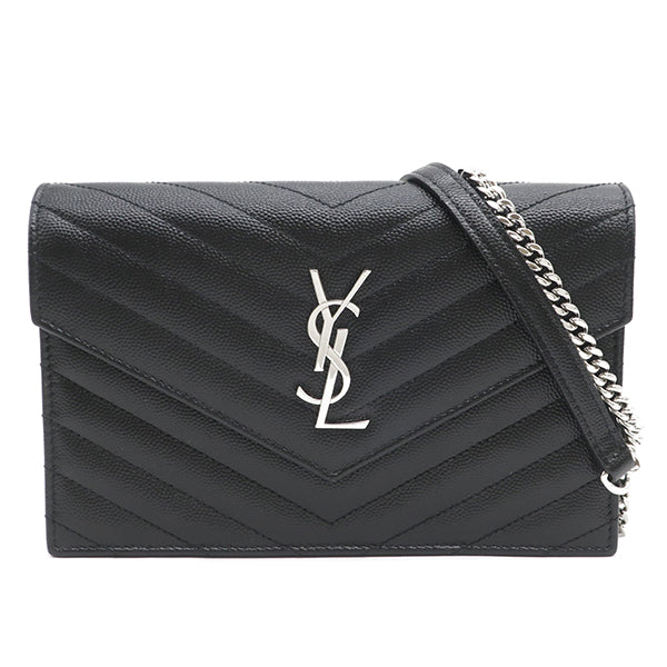 モノグラム エンベロープ 393953 ブラック カーフ チェーンウォレット シルバー金具 YSL 黒 キルティング ショルダー