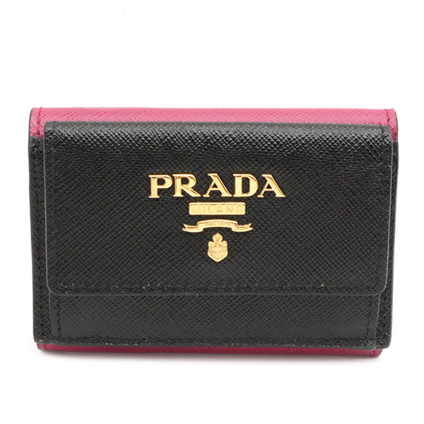 PRADA 三つ折財布 サフィアーノ バイカラー ピンクファッション小物