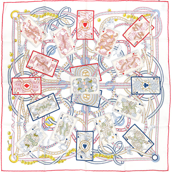 カレ70 CARRE ブラン×ルージュ シルク スカーフ 【 Pique Dame de