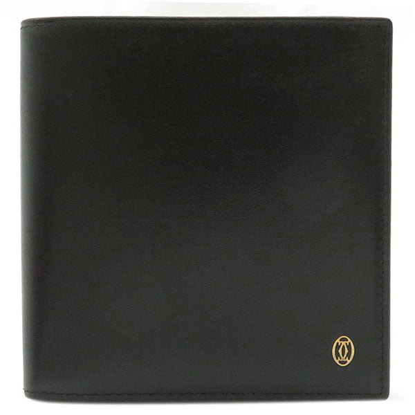 パシャ ドゥ カルティエ ブラック レザー 二つ折り財布 ゴールド金具 黒