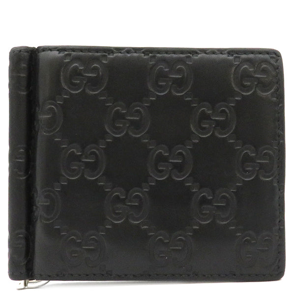 未使用 グッチ マイクロ グッチシマ 二つ折り財布 マネークリップ レザー-
