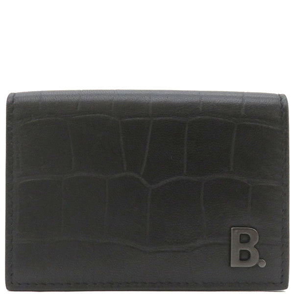 バレンシアガ BALENCIAGA Bロゴ ミニ ウォレット 601350 ブラック カーフ 三つ折り財布 ガンメタル金具 黒 コンパクトウォレット  クロコ型押し