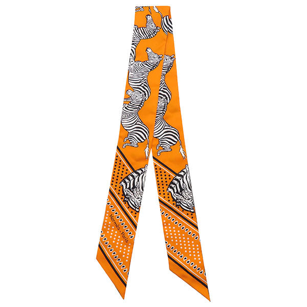 エルメス HERMES ツイリー オレンジ×ノワール×ブラン シルク スカーフ