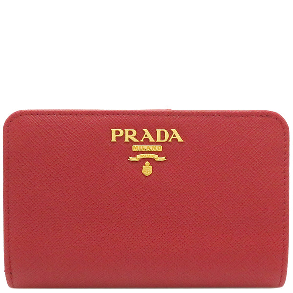 プラダ PRADA メタルロゴ ウォレット 1ML225 FUOCO サフィアーノレザー 二つ折り財布 ゴールド金具 赤 L字ファスナー