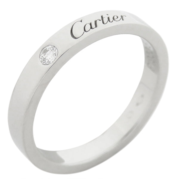 カルティエ Cartier C ドゥ カルティエ プラチナシルバー Pt950 ダイヤモンド #51(JP 11) リング 指輪 1P ダイヤ  エングレーブド