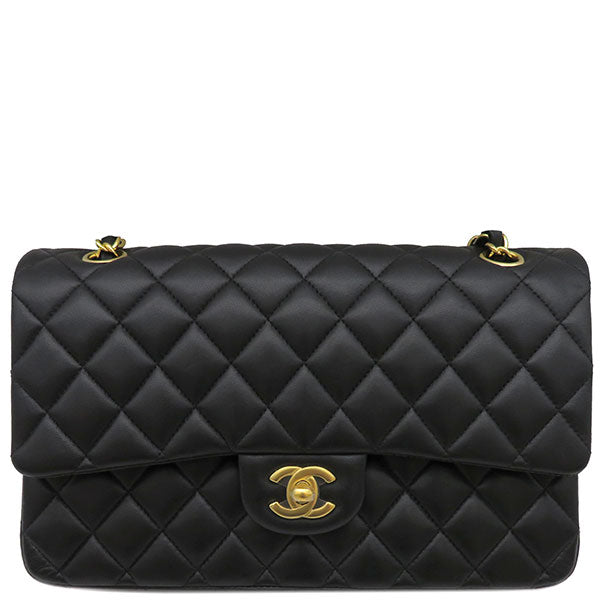 シャネル CHANEL マトラッセ 25 Wチェーン ブラック ラムスキン ショルダーバッグ ゴールド金具 黒 Wフラップ ダブルフラップ