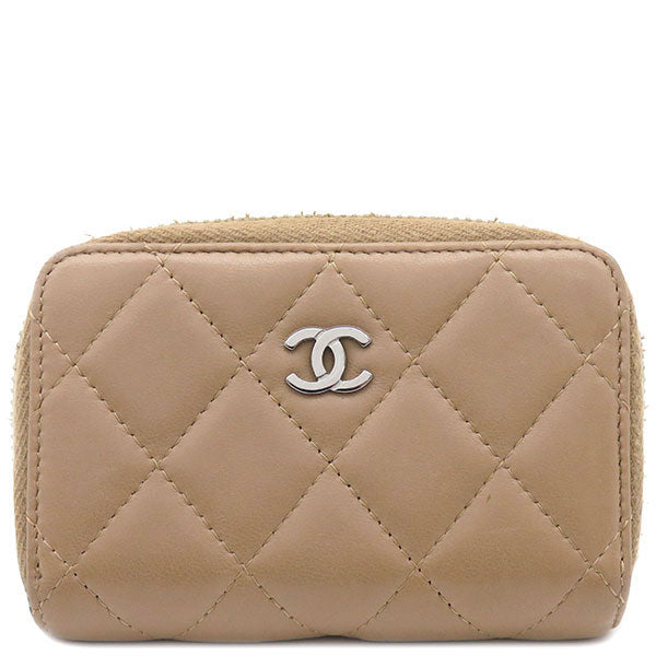 シャネル CHANEL ベージュ レザー コインケース シルバー金具