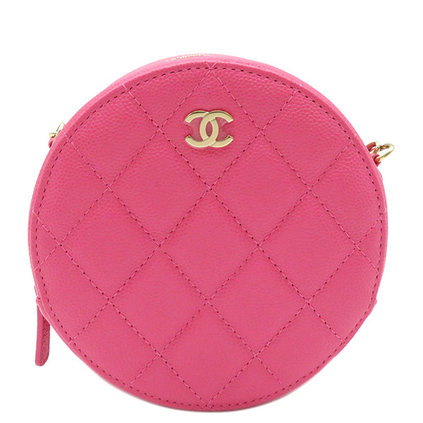 シャネル CHANEL マトラッセ ラウンド チェーンショルダー AP0245 ピンク キャビアスキン ショルダーバッグ ゴールド金具