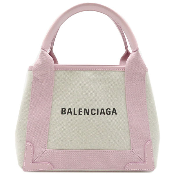 バレンシアガ BALENCIAGA ネイビーカバス XS 3903462 アイボリー×ピンク キャンバス カーフ 2WAYバッグ シルバー金具  ポーチ付き ショルダー