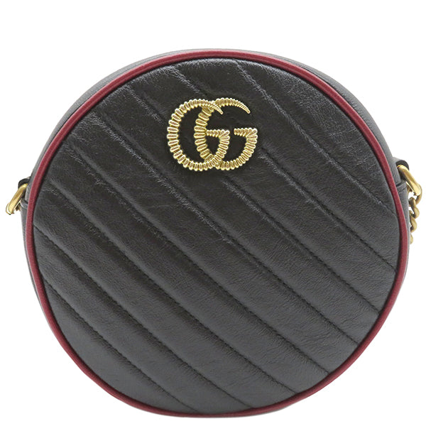 グッチ GUCCI GGマーモント ラウンド 550154 ブラック×レッド レザー ショルダーバッグ ヴィンテージ金具 黒 チェーンショルダー