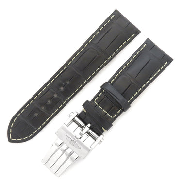 ブライトリング BREITLING ブラック クロコダイル ステンレススチール 純正バックル 腕時計パーツ 純正 クロコ ベルト バンド ストラップ 純正SS製Dバックル付き 替え 23mm ブラック 黒