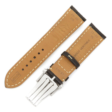 ブライトリング BREITLING ブラック クロコダイル ステンレススチール 純正バックル 腕時計パーツ 純正 クロコ ベルト バンド ストラップ 純正SS製Dバックル付き 替え 23mm ブラック 黒